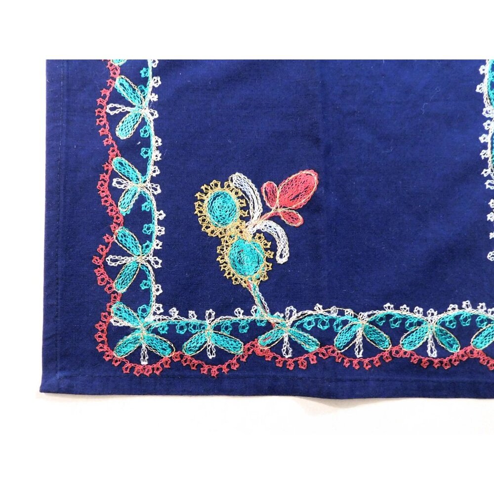 Aghabani Tablecloth & 12 Napkins Set Multicolor Embroidered on Blue 96x56 Inches - Picture 13 of 14